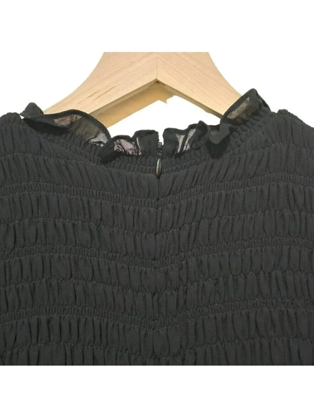 Michael Kors Black Studded Smocked Ruffle Neck Mini Dress Sz S